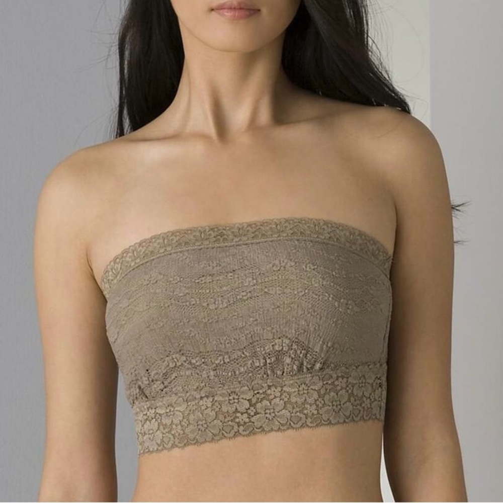 Free People Intimately Scalloped Lace Bandeau Bralette Top in Taupe NWT